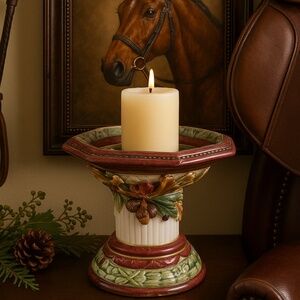 Fitz and Floyd Vintage Ceramic Candleholder – Equestrian Chestnut Fall Decor